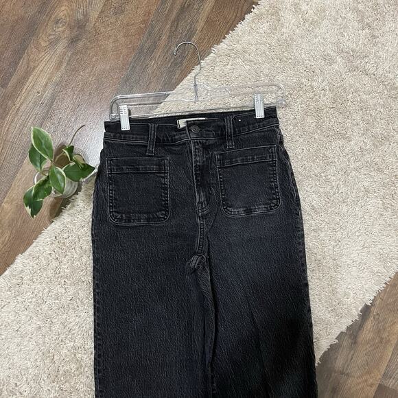 Madewell Size 26 Black High Rise Cropped Edgy Retro Emmett Wide Leg Jeans - Picture 3 of 8